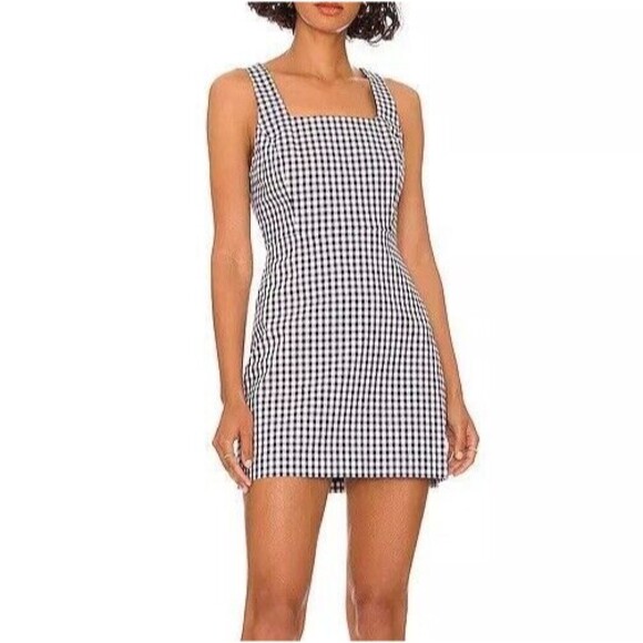 Favorite Daughter Mini Dress 14 NEW The Break Up Square Neck Gingham Navy Blue - Picture 1 of 16